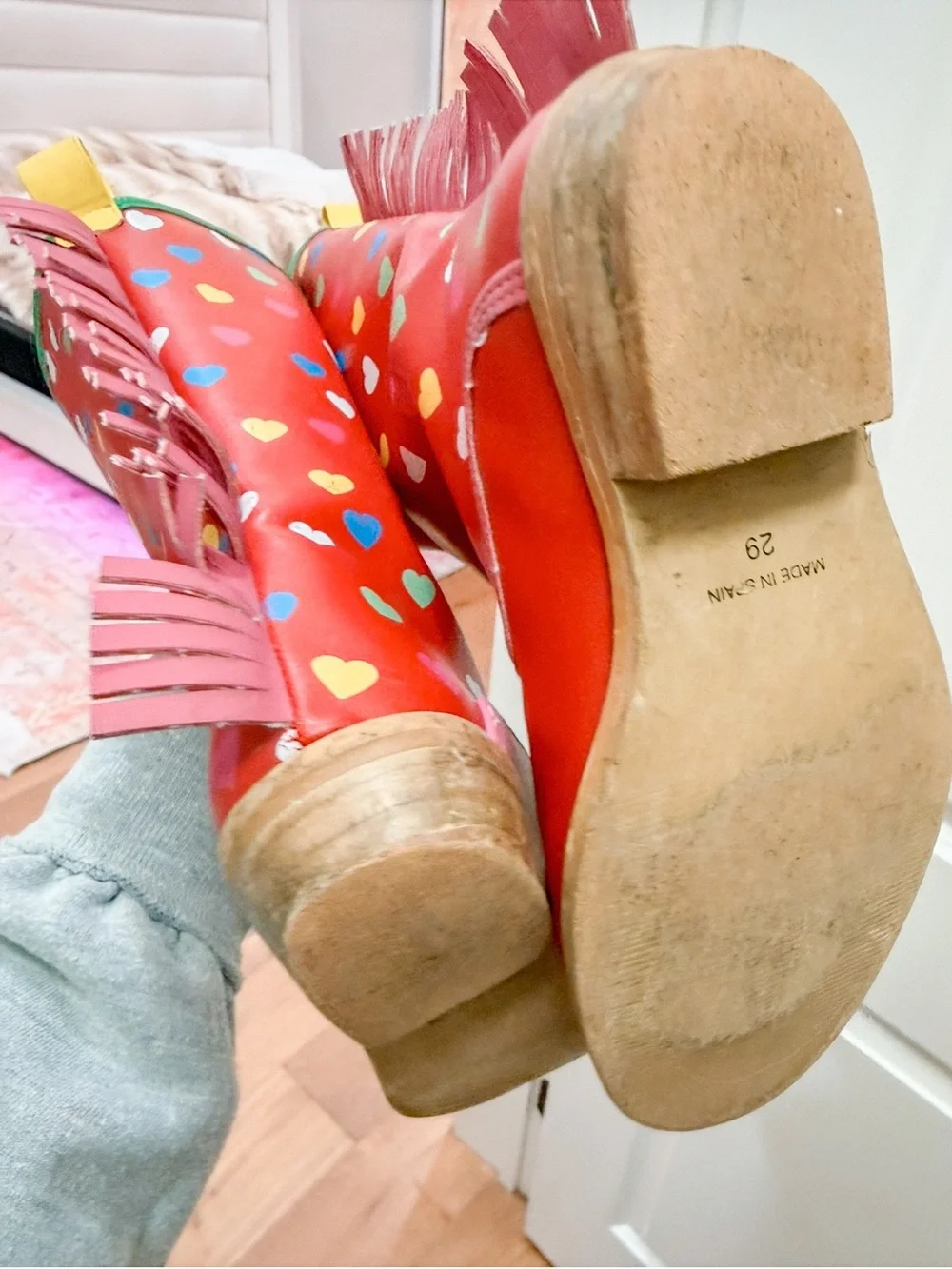 STELLA MCCARTNEY |  Red Kids Heart Print Fringe Boots (Size 29 / 11.5)